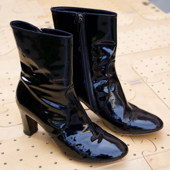 Aquatalia Rhumba Low Black Retro Patent Leather Boots Made In Italy Woman's 10 - Picture 13 of 16